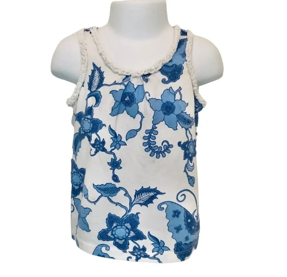 Girls 3 Baby GAP Playtime Favorites Ivory Blue Butterfly Sleeveless Ruffle Top